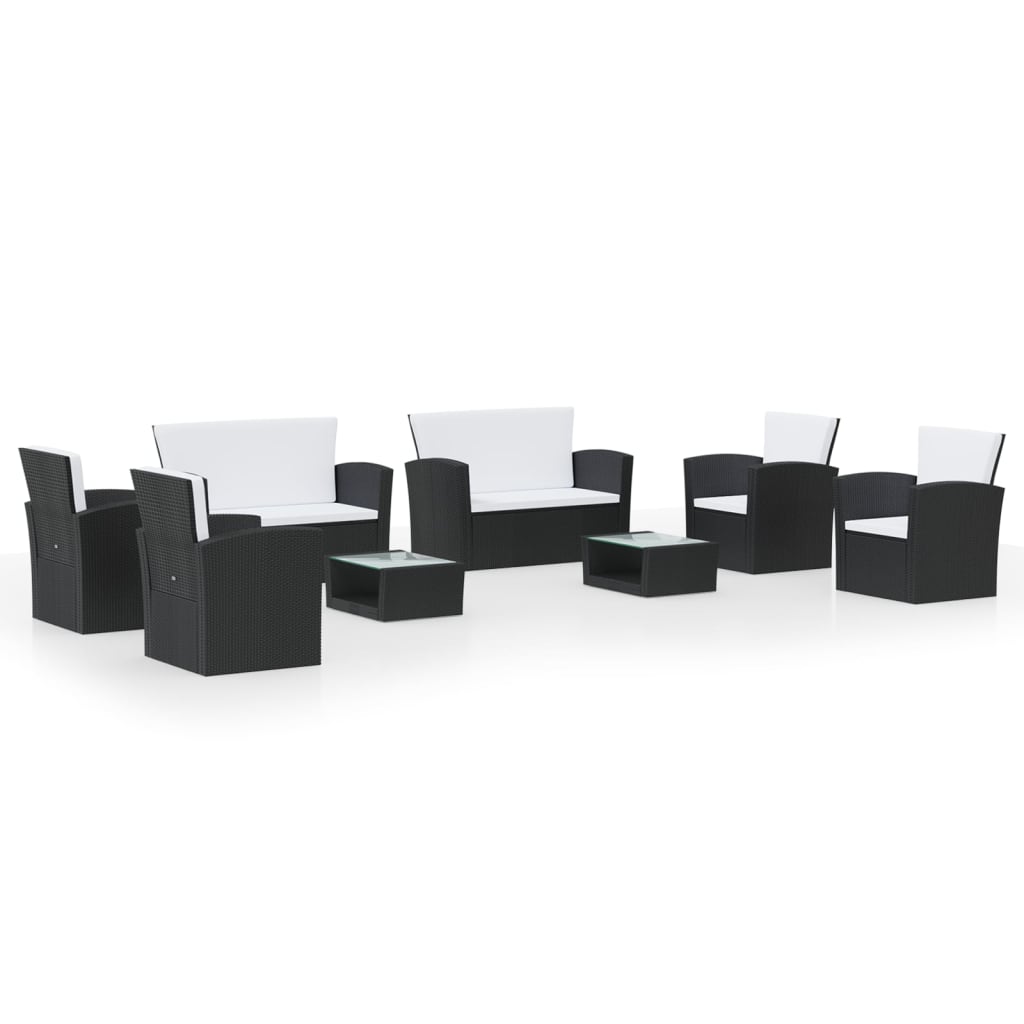 8-tlg. Garten-Lounge-Set mit Auflagen Poly Rattan Schwarz